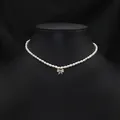 Elegant white natural pearl choker necklace featuring a sparkling crystal butterfly pendant - Zirconia Bowknot Pearl Necklace