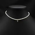 Elegant handmade natural white pearl choker necklace featuring a delicate gold cross pendant - Zirconia Cross Pearl Necklace