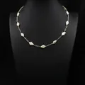 Elegant natural freshwater white Baroque pearl necklace with vintage gold chain links - Rhombus Metal Fashion Necklace