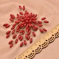 Handmade vintage red sea bamboo branch brooch with golden wire jewelry for wedding - Thin Rice Branch Floral Brooch