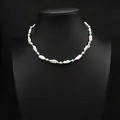 Handmade baroque pearl and turquoise bead choker necklace on black mannequin display - Baroque Pearl Necklace with Turquoise (ALGN0276)