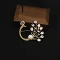 Elegante spilla a pavone placcata in oro 18 carati con perla d'acqua dolce e cristalli - Stile Pavone