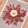 Handmade vintage ethnic branch brooch with natural pearl and red sea bamboo beads - Shell Snowflake Brooch