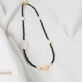Minimalist black beaded necklace featuring irregular natural baroque pearls and gold beads - Baroque Pearl Necklace with Black Spinel (ALGN0276)