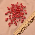 Handmade red coral-style beaded branch brooch with ethnic vintage design for weddings - Fat Rice Branch Brooch