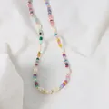 Colorful beaded necklace featuring natural freshwater pearls in a minimalist bohemian style - Colorful Dopamine Natural Stone Glass Pearl Necklace (ALGN0276)
