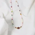Minimalist natural pearl necklace with colorful beads and dark brown central pearl - Colorful Natural Pearl Necklace (ALGN0276)