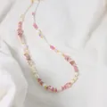 Elegant natural pearl necklace with pink stone beads and gold accents. - Pink Crushed Stone Natural Pearl Necklace