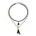 Collier double rang perles noir et blanc avec pendentifs irréguliers et fermoir à bascule OT. - Contraste Noir et Blanc (ZW2635)