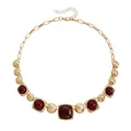Vintage gold-toned chunky necklace featuring red square stones and textured spheres. - Geometric Square (ZW2310) / Gold (Red)