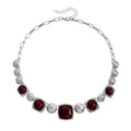 Vintage silver-toned square necklace with red stone cabochons for a retro aesthetic. - Geometric Square (ZW2310) / Steel Color (Red)