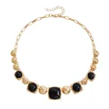 Elegant vintage gold geometric necklace featuring black square stones and hammered metal finish - Geometric Square (ZW2368) / Gold (Black)