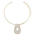 Retro gold collar necklace featuring a large irregular hollow white resin pendant for women - Irregular Hollow Pendant Choker (ZW2163) / White