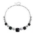 Vintage silver-tone chunky necklace featuring geometric square black stones for women. - Geometric Square (ZW2368) / Steel (Black)