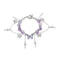Lila Perlenarmband mit Kristallschmetterlingen und feinen silbernen Kettenquasten - Schmetterling Stil (ZW1950 1#)