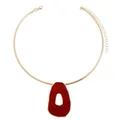 Vintage gold-tone thin choker necklace featuring an irregular hollow red pendant - Irregular Hollow Pendant Choker (ZW2163) / Red