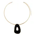 Elegant retro gold choker necklace featuring an irregular hollowed black pendant design. - Irregular Hollow Pendant Choker (ZW2163) / Black