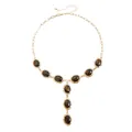 Collana a Y in oro vintage con pietre ovali occhio di tigre e bordi metallici lavorati. - Occhio di Tigre