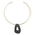 Elegant retro choker necklace with irregular hollow pendant in gold and dark grey - Irregular Hollow Pendant Choker (ZW2163) / Gray