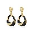 Elegant gold-tone teardrop earrings with black spiral enamel design and glossy finish - Waterdrop Shape Black Style (ZW2123 1# Black)