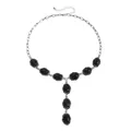 Collana vintage a Y in lega con pietre nere stile occhio di tigre, argento - Nero