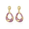 Elegant gold-plated geometric hoop earrings featuring purple marble enamel inlay finish - Waterdrop Shape Purple Style (ZW2123 2# Purple)