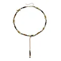 Vue détaillée du collier vintage bohème en forme de Y avec œil de tigre et perles d'or - Couleur Œil de Tigre