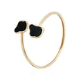 Retro minimalist gold-toned open bangle featuring two unique irregular black enamel pendants - Irregular Open Bracelet (ZW2171) / Black