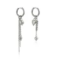 Asymmetrical silver heart and bead chain drop earrings in a modern minimalist style - Asymmetrical Chain Heart Style (ZW1871)