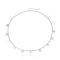 Detailed close-up shot of a silver metal chain headband with circular sequins - Silver