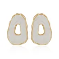Vintage irregular hollow earrings with marbled inlay in a golden metallic finish. - Irregular Hollow Stud Earrings (ZW2174) / White