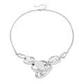 Elegant silver-tone necklace featuring white enamel hollow pendants and crystal details. - Necklace / Steel