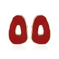 Vintage irregular hollow red resin earrings with gold-toned border for women - Irregular Hollow Stud Earrings (ZW2174) / Red