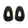 Elegant vintage irregular marbled resin drop earrings with gold-toned trim and cutout design - Irregular Hollow Stud Earrings (ZW2174) / Black