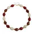 Vintage acrylic colorful beaded necklace with red white and brown tortoiseshell beads - Brown (Necklace)