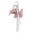 Cute pink puppy keychain featuring woven ribbon and key charm for bag decoration - Pink