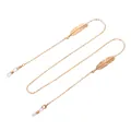 Elegante cadena de gafas en aleación de oro con dijes de plumas simétricos y enganches - Estilo de Pluma / Dorado