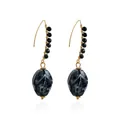 Vintage black and white marbled acrylic drop earrings with elegant gold beaded wire - Black and White Marble Pattern (ZW2071) / Black (Earrings)