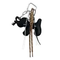 Trendy black puppy leather pendant keychain with brown braided cord bag accessory - Black