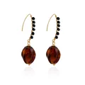 Retro acrylic beaded drop earrings with tortoiseshell pattern and black accent beads - Amber Tortoiseshell Pattern (ZW2071) / Brown (Earrings)