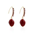 Elegant vintage red acrylic bead drop earrings with purple crystal accents and gold-plated wire - Wine Red Faceted (ZW2071) / Wine Red (Earrings)