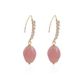 Elegant gold hook earrings featuring vibrant pink acrylic beads and faceted clear crystals - Jelly Pink (ZW2071) / Pink (Earrings)