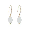 Retro minimalist gold drop earrings with translucent white acrylic oval beads - White (Earrings)