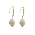 Retro minimalist gold hook earrings with marbled off-white acrylic beads and clear crystals. - Apricot (Earrings)