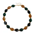 Vintage acrylic color-block beaded necklace with green, amber, and black beads - Green (Necklace)