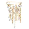 Vintage gold safety pin brooch with hanging pearls and multi-layer tassel chains - Vintage Tassel Wheat Style (ZW1783) / Gold