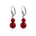Boucles d'oreilles dormeuses en argent avec doubles perles rondes rouges tendance - Boucles d'Oreilles (ZW1482)