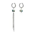 Asymmetric stainless steel hoop earrings with floral square ceramic beads and chain tassel - Green Printed Tassel Style (ZW1301) / Green