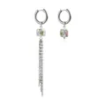 Asymmetrical hoop earrings featuring floral printed ceramic beads and a long silver tassel - Light Pink