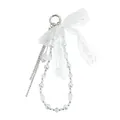 Elegante llavero con lazo de encaje blanco, perlas y cadena de cristal con diamantes. - ZW1093 - Lazo Encaje Perla Cadena Strass